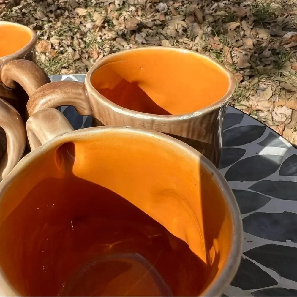 Vintage 70s Mushroom Coffee Mugs Set of 4 Retro Hippie Groovy Hand Painted